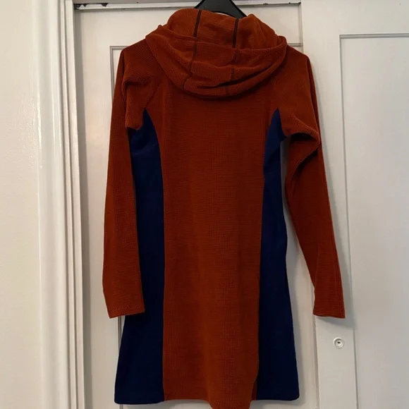 New Melanzana Women's Hooded Dress - Orange Blue - Medium - Micro Grid Hoodie - Picture 6 of 6